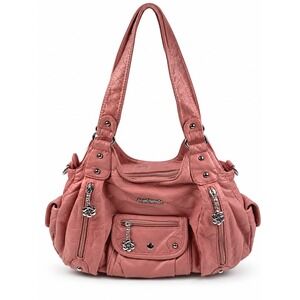 Angel Barcelo Vintage Y2K Pink Vegan Leather Hobo Multi Pocket-Zip Shoulder Bag